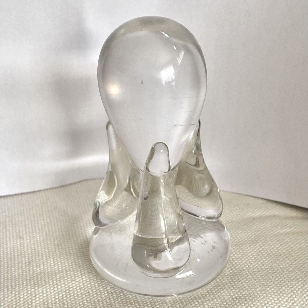 Clear Glass Pedestal Paperweight Polished Bottom 3.75”